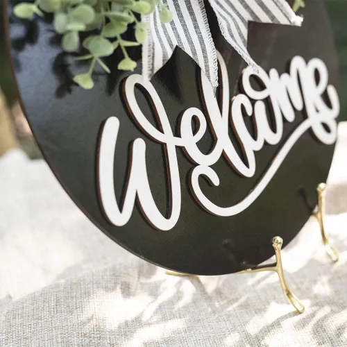 Vista 4 de Cartel de Bienvenida para Puerta Delantera con Decoración de Corona para Todas las Estaciones Decoración de Porche Delantero Colgante Regalo