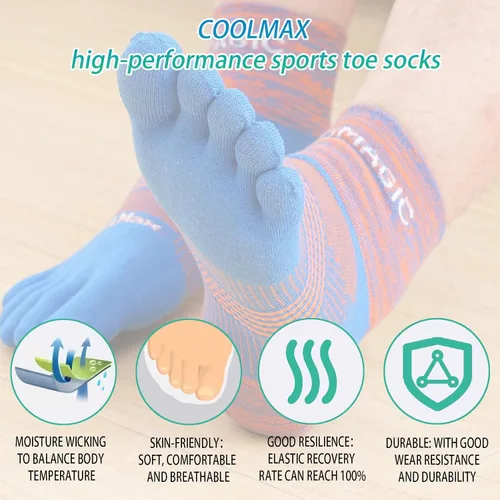 Vista 4 de aomagic Calcetines de cinco dedos para hombres y mujeres, para correr, Coolmax, transpirables, ligeros, 3 pares