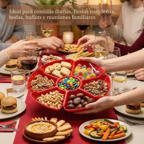 Vista 4 de AVLA 12 bandejas de plástico para servir aperitivos, platos divididos de 12 pulgadas irrompibles con chips y inmersión, platos redondos de 7