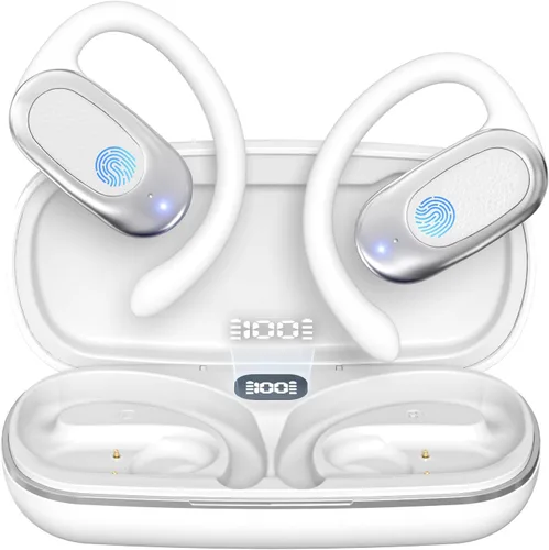 Vista 9 de Auriculares inalámbricos de oreja abierta, auriculares de conducción de aire con micrófono, tiempo de reproducción de 42 horas, llamadas claras