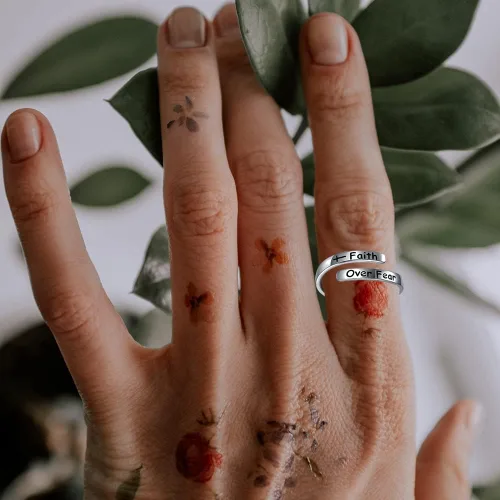 Vista 5 de AMBCESSER Anillos ajustables inspiradores de plata de ley 925, regalo de joyería de aliento de personalidad para mujeres y niñas