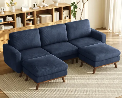 Vista 59 de Vesgantti Sofá modular en forma de U de 119 pulgadas, sofá modular de pana con asiento profundo y soporte de resortes, sofá convertible con 2 Beige