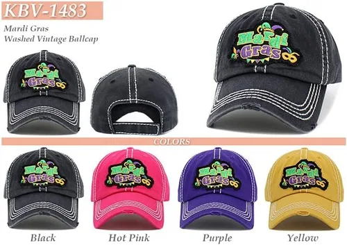 Vista 3 de ScarvesMe Gorra de béisbol vintage bordada vintage de algodón desgastado para mujer Mardi Gras