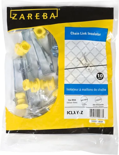 Vista 2 de Zareba Aislador de cadena para cercas eléctricas, 10 aisladores incluidos, resistente, duradero, para valla de eslabones de cadena, amarillo
