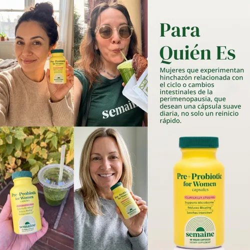 Vista 4 de Semaine: super prebiótico + probiótico para mujeres, fórmula multi-acción efectiva 3-en-1 para nutrir la salud intestinal, aliviar el SII, apoyar