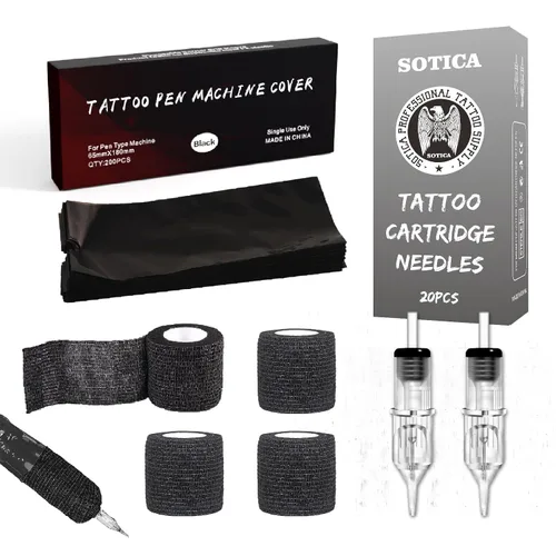 Vista 8 de 200 piezas de fundas para bolígrafos con 8 piezas de cinta adhesiva para agarre - Fundas para bolígrafos azules SOTICA, fundas para máquinas, fundas