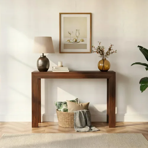 Vista 10 de Plank+Beam Mesa consola moderna de madera maciza, 46 pulgadas, mesa de sofá, mesa de entrada estrecha para pasillo, detrás del sofá, sala de estar