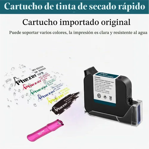 Vista 6 de Phezer Mini impresora de inyección de tinta mejorada de 1.000 in/1 pulgada para todos los materiales PC11-1, 25 idiomas, con cartucho de tinta