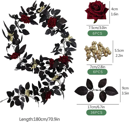 Vista 2 de TITA-DONG Adornos florales falsos de vid de rosas rojas de 70.9 pulgadas para colgar en la pared, plantas artificiales de vid de rosas, guirnalda