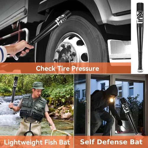 Vista 3 de KRUI - Bate de béisbol de aluminio, bate de autodefensa de 45,7 cm, bate ligero para el comprobador de neumáticos, pesca, para mantener en el hogar