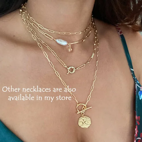 Vista 2 de Gargantilla de oro de 18 quilates, joyería delicada para mujeres de 16 pulgadas, con dije, cadena de eslabones
