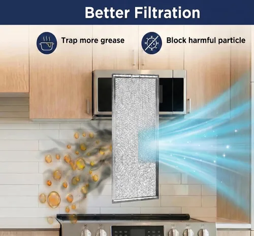 Vista 4 de Filtro de grasa para microondas Whirlpool W10208631A, paquete de 2 filtros de grasa para microondas de malla de aluminio de 13 x 6 pulgadas