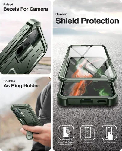 Vista 6 de Dexnor - Funda para Samsung Galaxy S22, [con protector de pantalla y soporte integrados] Funda protectora de grado militar resistente con protección
