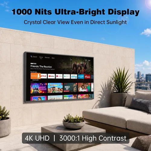 Vista 2 de TV al aire libre de 55 pulgadas 4K UHD Smart TV, 1000 Nit Parcial Sun