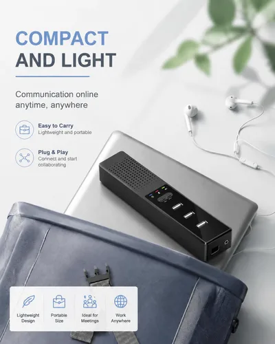 Vista 8 de Altavoz de computadora USB 3 en 1 con micrófono, altavoz de conferencia para PC, portátil y de escritorio con micrófono para hogar inteligente
