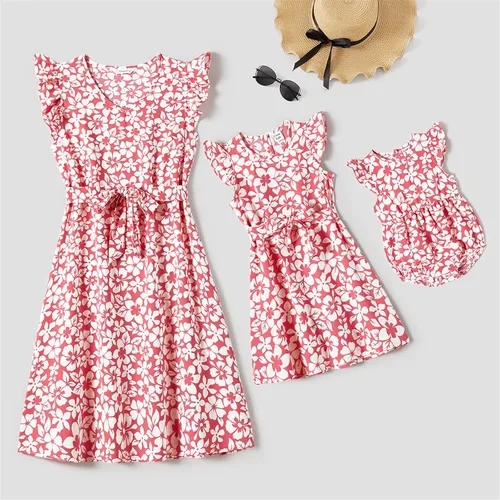 Vista 7 de PATPAT Vestidos de mamá y yo a juego para la familia, vestido de lunares con mangas voladas para madre e hija