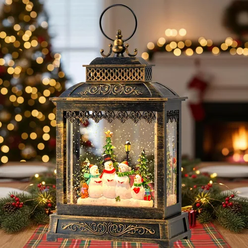 Vista 19 de Globos de Nieve de Navidad, Farol de Agua de Navidad con Carruaje e Iglesia Azul, Música y Temporizador de 6 Horas, Faroles Iluminados con Cable