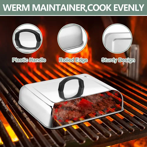 Vista 5 de Leonyo - 3 cubiertas de hilvanado para plancha resistente, cúpula rectangular grande de acero inoxidable de 13 y 9 pulgadas, tapa de vapor