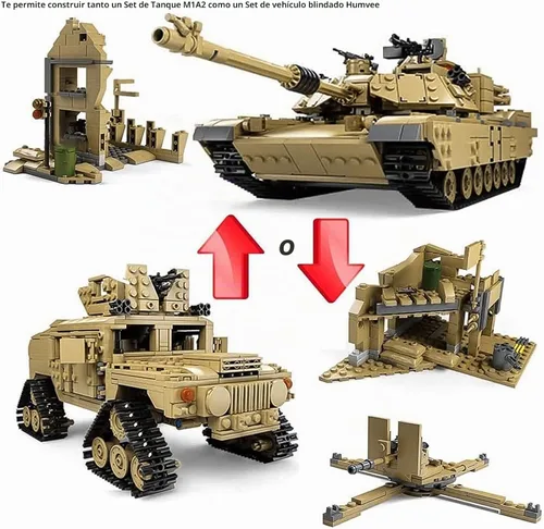 Vista 2 de M1A2 Abrams - Juego de construcción de tanques, modelo militar moderno a escala 1:28 con figuras de soldado, tanque 2 en 1 y vehículo blindado