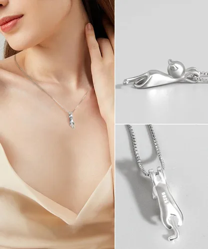 Vista 4 de YYSuniee Collar de gato, collar de plata de ley 925 con diseño de gato para mujer, joyería de gato, colgante de gatito, regalo para amantes