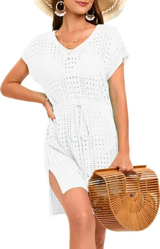Vista 2 de Jhsnjnr Vestidos de playa de ganchillo para mujer, con lazo en la cintura, traje de baño