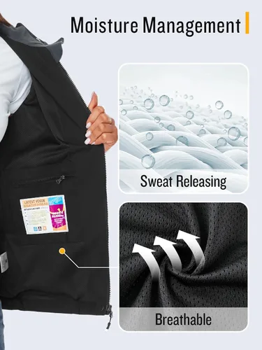 Vista 3 de SaphiRose Chaqueta impermeable para mujer, ligera, para exteriores, con capucha extraíble