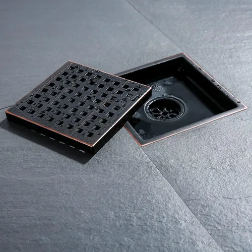 Vista 13 de Drenaje de ducha de 6 pulgadas en oro cepillado, kit de drenaje cuadrado para piso de ducha de acero inoxidable con rejilla de inserción de azulejos
