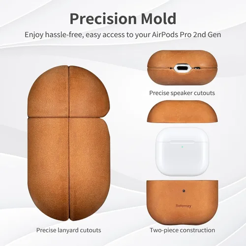 Vista 6 de Belemay Funda para AirPods 4, compatible con MagSafe, cuero de caballo loco prémium [estética vintage], pátina rica, agarre cómodo, compatible