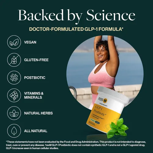 Vista 5 de resM GLP-1 Postbiotic - Suplemento activo GLP 1 para mujeres y hombres, activador y apoyador de GLP1, vitaminas veganas para la salud intestinal
