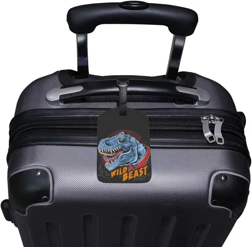 Vista 2 de Etiqueta de equipaje de viaje para guitong, diseño de dinosaurio, T Rex, cabeza de bestia salvaje, etiqueta de mochila, maleta identificador