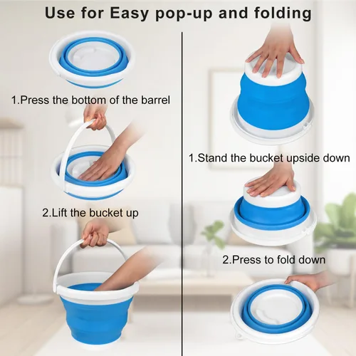 Vista 3 de Cubo de mopa plegable y cubo para hielo - 5L (1.3 galones) Cubo de polvo de silicona para limpieza del hogar, suministros de limpieza portátiles