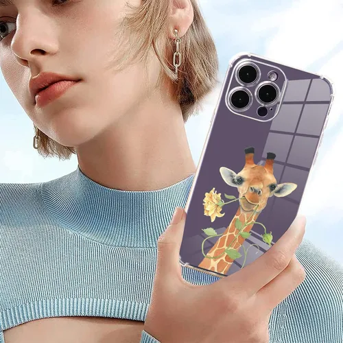 Vista 3 de Roemary Funda de jirafa para iPhone 7/8/SE 2020 con diseño floral de jirafa, patrón floral con protector de pantalla