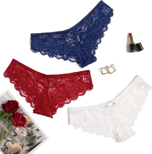 Vista 4 de Avidlove Bragas de encaje floral para mujer, ropa interior sexy hipster en forma de V