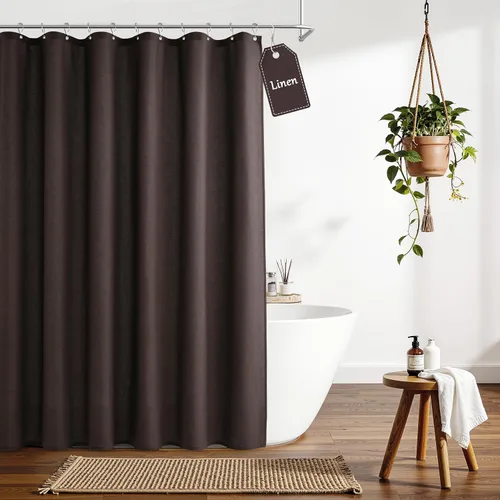 Vista 27 de Nanspring Cortina de ducha de lino extra larga para baño, 96 pulgadas Natural