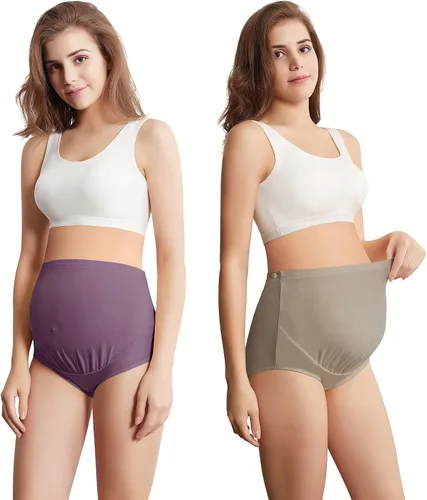 Vista 6 de Mama Cotton Women's Over The Bump Maternity Panties High Waist Full Coverage Pregnancy Underwear Multi-Pack (S-4XL)
