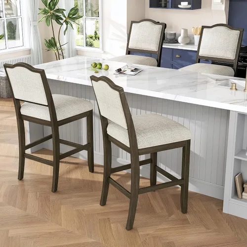 Vista 4 de Juego de 2 taburetes de bar de altura de mostrador, sillas de comedor rústicas con marco de madera de goma, respaldo ergonómico para isla de cocina