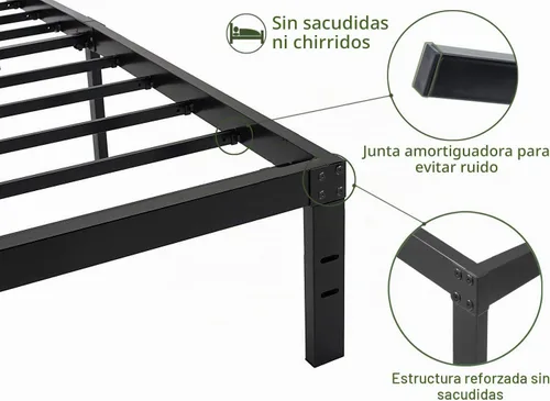 Vista 5 de 45MinST Marco de cama de plataforma de 14 pulgadas, base de colchón de fácil montaje, listones de acero resistente de 3000 libras, sin ruido,