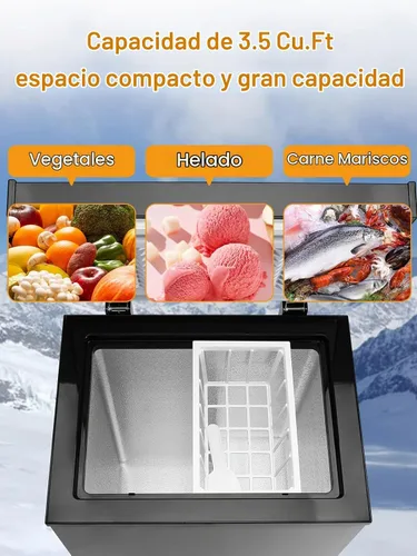 Vista 5 de Mini congelador de pecho de 3.5 pies cúbicos compacto con puerta abierta superior, color negro 7 Gears Temperature Control , Removable Storage