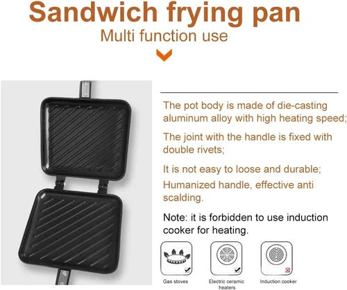Vista 7 de Sandwichero, doble revestimiento antiadherente a la parrilla para sándwiches y panini, sartén caliente de aluminio antiadherente