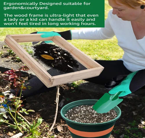 Vista 4 de Tamiz de tierra, tamiz de suciedad para jardinería, tamiz de compost, tamiz de jardín, tamiz de madera ligera para rocas, tamiz de tamiz de pantalla