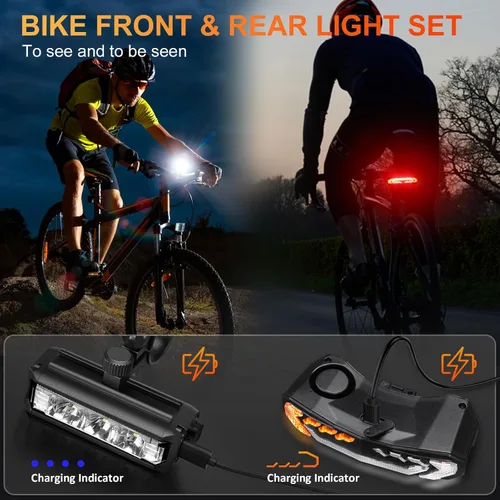 Vista 2 de WSDCAM Juego de luces para bicicleta con alarma de bocina de bicicleta, luz trasera de bicicleta con control remoto con señales de giro y luz