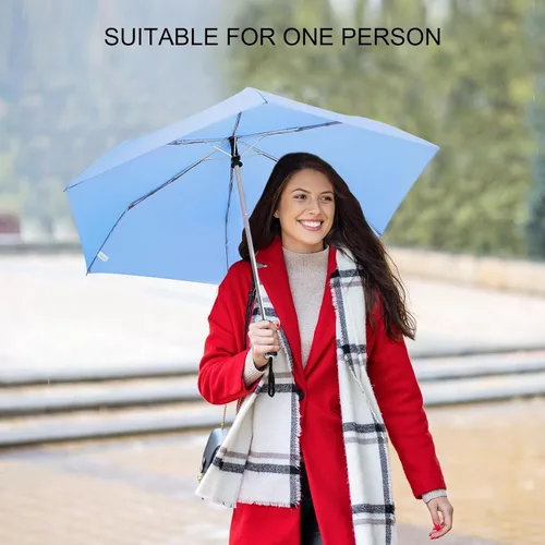 Vista 34 de LEAGERA Paraguas de viaje compacto para bolso, mango plano, impermeable para lluvia ligera