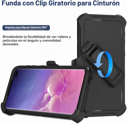 Vista 2 de Funda para Samsung Galaxy S10 con funda de clip para cinturón, 2 protectores de pantalla, [protección contra caídas de grado militar] Funda Negro
