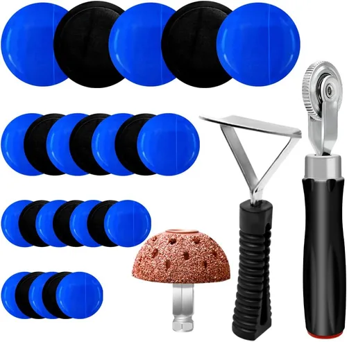 Vista 8 de Kit de 34 piezas de herramientas de reparación de neumáticos, kit de rodillo de parche de neumáticos, rueda de pulido de acero tungsteno