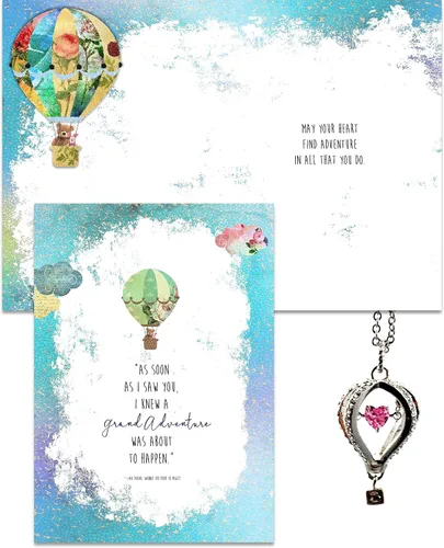 Vista 2 de Smiling Wisdom - Tarjeta de felicitación con texto en inglés "I Knew a Grand Adventure Was About to Happen" y globo aerostático con juego de regalo