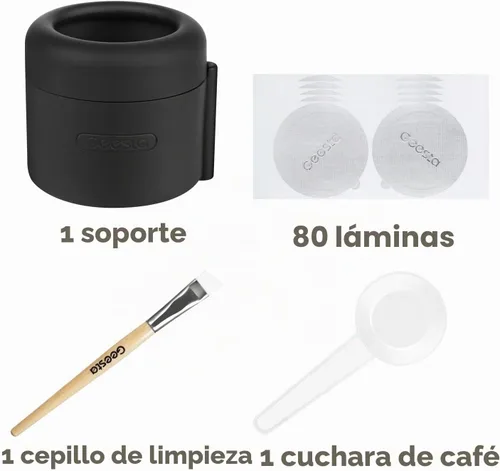 Vista 3 de Geesta - Kit de recarga reutilizable para cápsulas Nespresso Vertuolina, color negro Incluye 80 tapas de sellado de papel de aluminio, soporte