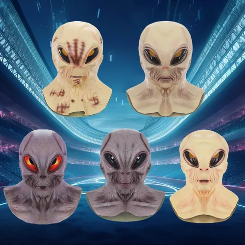 Vista 2 de Máscara de alienígena de cabeza completa para Halloween, terrorífico accesorio de disfraz de látex para eventos embrujados Am.07