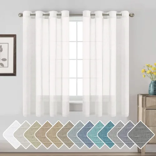 Vista 88 de H.VERSAILTEX Cortinas de lino de mezcla natural para sala de estar/cortinas de lino semitransparentes reductoras de luz de 54 pulgadas de largo