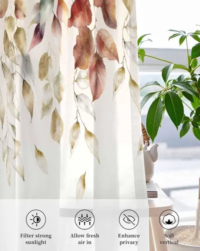 Vista 4 de Cortinas traslúcidas de hojas de eucalipto de 39 pulgadas de largo, juego de 2 paneles de cortinas para cocina, dormitorio, sala de estar, pasillo