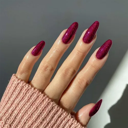 Vista 18 de Uñas postizas a presión cromadas de bronce y almendra mediana, uñas postizas de aguja con diseño brillante, uñas postizas acrílicas de metal